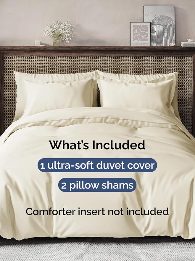 Duvet Cover Queen Size - Soft 3 Piece with Zipper Closure - Off White | Extra Soft, Breathable, Queen Duvet Cover 90" x 90" with 2 Pillow Shams, Zipper Closures & Ties, Women, Men, Kids & Teens