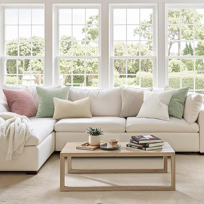 MIULEE Decorative Lumbar Throw Pillow Covers 12x20 in Neutral Cream 2 Pack | Modern Boho Accent, Soft Chenille Pillow Covers, Farmhouse Cushion Cases for Couch Bed Sofa Living Room Home Decor