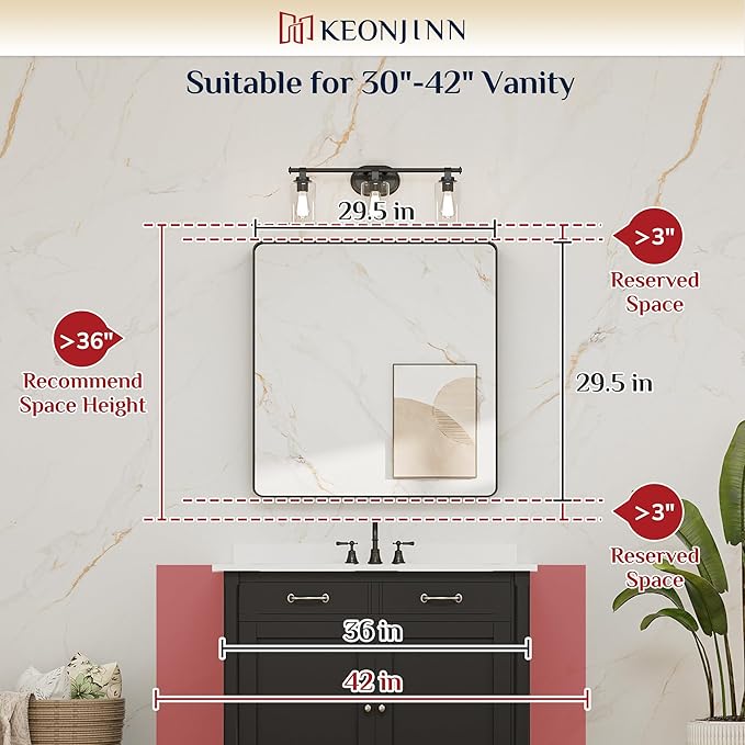 Keonjinn 30 x 30 Inch Brushed Gold Bathroom Mirrors for Over Sink | HD Tempered Glass, Shatter-Resistant, Brass Vanity Mirror, Anti-Rust Aluminum Frame, Rounded Rectangle, French Cleat Mount