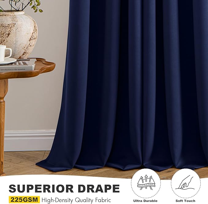 MIULEE Blackout Curtains for Bedroom 2 Panels 40 x 80 Inch Long Navy Blue | Thermal Insulated, Living Room Darkening Grommet Drapes, Noise Reducing, Light Blocking Window Treatments