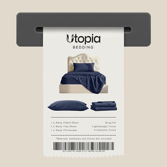 Twin Sheets Set, 3 Pieces 16" Deep Pocket Hotel Luxury Bed Sheets, Navy | Extra Soft Bedsheet Set, Comfy & Breathable Cooling Sheets, Wrinkle & Fade Resistant, Fitted Sheet, Flat Sheet, 1 Pillowcase