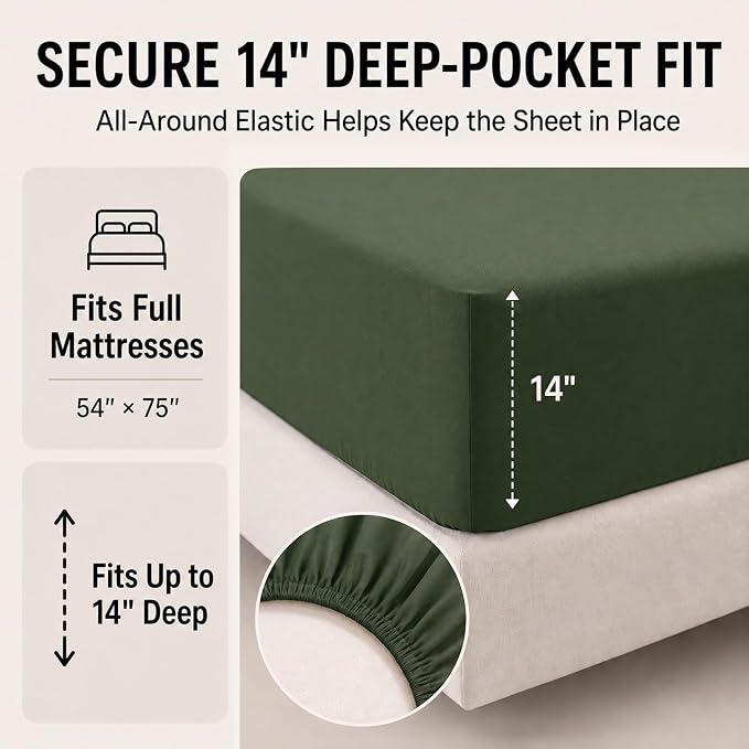 Full Size Comforter Sets Olive Green - 7 Pieces Bed in a Bag | OEKO-TEX Certified, All-Season, Bedroom, Guest Room, Down-Alternative Comforter + Flat & Fitted Sheets + 4 Pillowcases