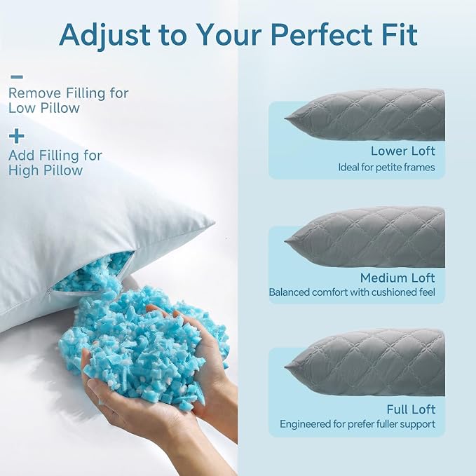 BEDELITE Cooling Body Pillow, Memory Foam Filled, Light Grey, 20x54 Inches | Soft & Cool-Touch Quilted Nylon-Spandex Cover, Adjustable Fill, Perfect for Side Sleepers, Hot Sleepers, Pregnancy, Back Pain