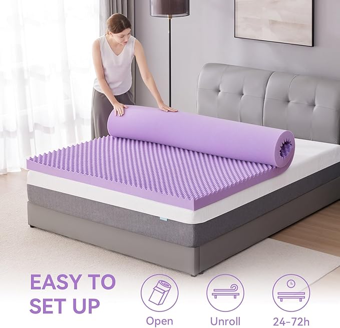 SINWEEK 2 Inch Egg Crate Memory Foam Mattress Topper Queen Size, Soft Mattress Pad for Back Pain Relief, Bed Topper, CertiPUR-US Certified