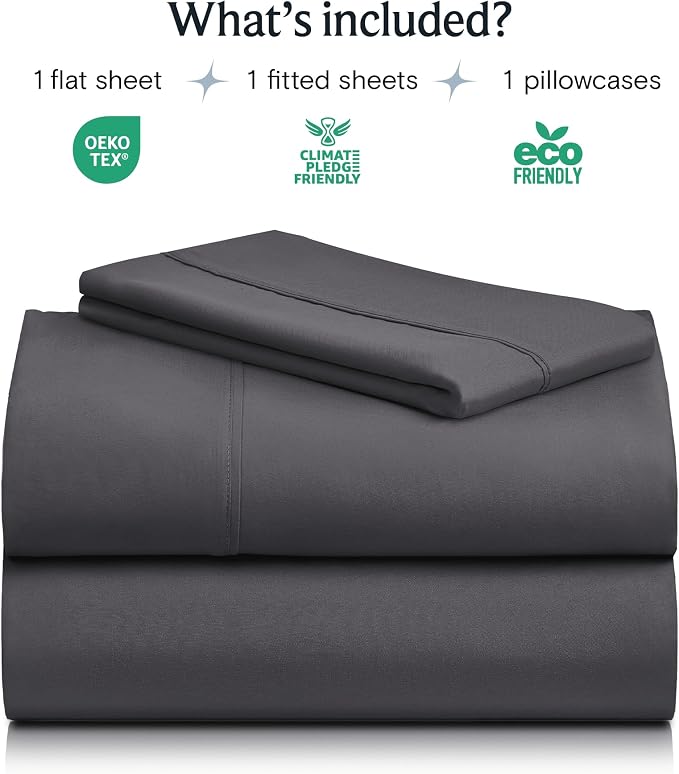 LuxClub 3 PC Twin XL Sheet Set, Deep Pockets Wrinkle Free Cooling Bed Sheets Hotel Bedding for Women, Men, Kids & Teens, Includes 1 Fitted Sheet, 1 Flat Sheet and 1 Pillowcase-Silky Soft Dark Grey | LUXCLUB Cooling Twin XL Fitted Sheet & Pillowcase Set...