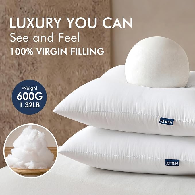 MIULEE 20x20 Throw Pillows Inserts 2 Pack, Decorative Pillows for Couch Bed | 100% Virgin Filling, Full and Fluffy, Lumbar, Back and Neck Support
