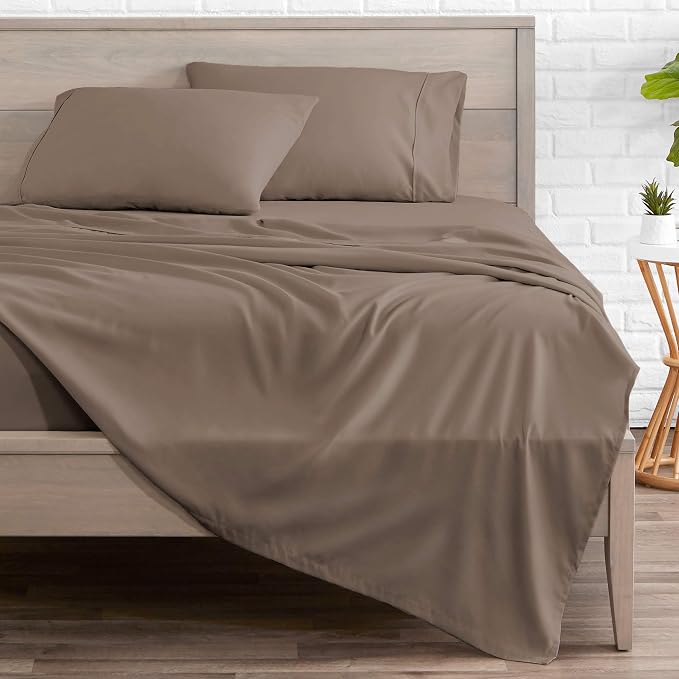 Bare Home Twin Sheet Set - 1800 Ultra-Soft (Twin, Taupe) | Deep Pockets 6 to 15 Inches, Breathable, Hypoallergenic, Hotel Luxury, Easy Fit, Soft, All-Season