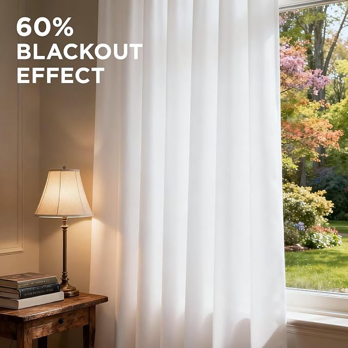 Joydeco Curtains 90 Inches Long 2 Panels Set, Thermal Insulated Long Curtains& Drapes 2 Burg, Room Darkening Drapes for Bedroom Living Room Window (Pure White, W52 x L90 Inch)