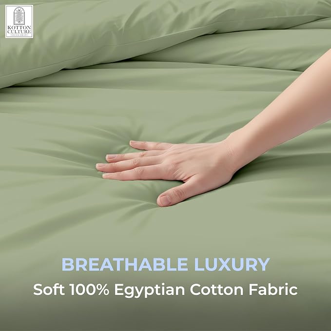 1 Pc Twin XL/Twin Duvet Cover Only-100% Egyptian Cotton 600 Thread Count Ultra Soft Premium Durable Comforter Cover Zipper Closure & Corner Ties - (Moss Green, 68" X 90")