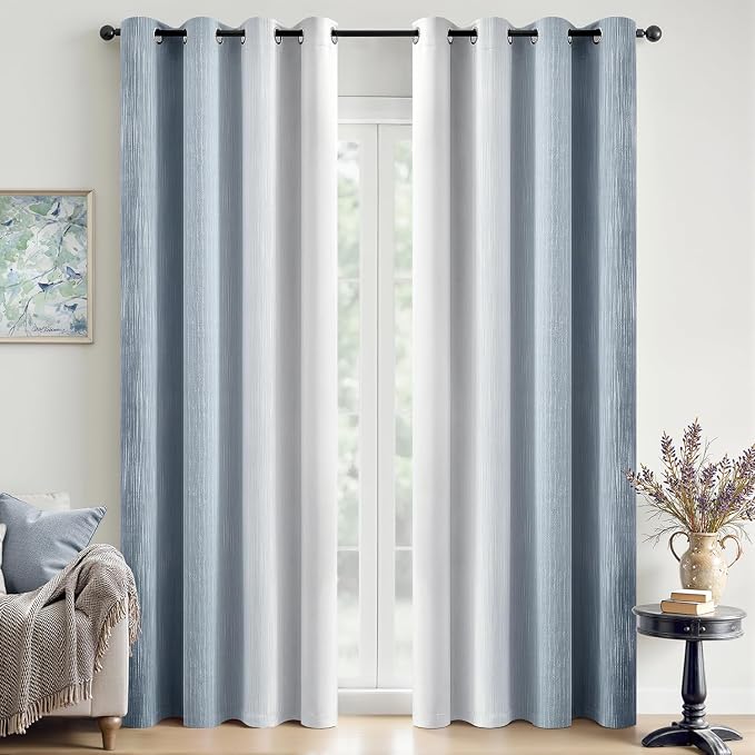 MIULEE Chambray Blue and Greyish White Ombre Blackout Curtains 52Wx90L | Full Room Darkening,Thermal Insulated,90 Inch Long,Grommet Drapes for Bedroom/Living Room,Modern Window Treatments,Set of 2