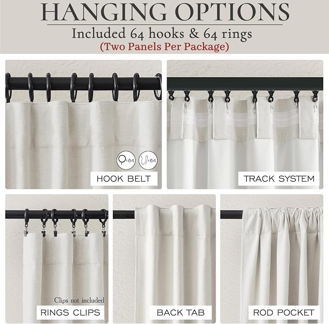 Blackout Curtains 100 Inches Extra Wide Birch Linen Curtains 84 Inch Length for Living Room,Pleated Farmhouse Bedroom Thermal Drapes for Winter Thick Large Window Energy Efficient 100"W x 84"L 2Panels