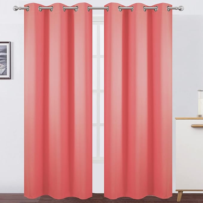 Blackout Curtains 42 x 84 inch/Coral Curtains Set of 2 Panels/Thermal Insulated Room Darkening Bedroom Curtains