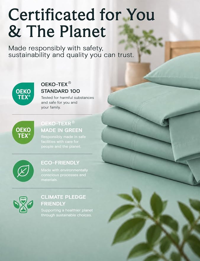 LuxClub 4 PC California King Sheet Set, Deep Pockets Wrinkle Free Cooling Bed Sheets Hotel Bedding for Women, Men, Includes 1 Fitted Sheet, 1 Flat Sheet and 2 Pillowcases-Light Teal | LuxClub Silky Fitted Sheet & Pillowcase Sets, Breathable Hotel Luxur...