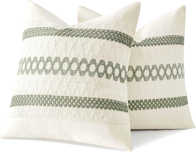 MIULEE Set of 2 Sage Green Boho Decorative Pillow Covers 26x26 Inch | Farmhouse Couch Throw Pillows, Modern Cotton Cushion Covers, Macrame Woven Spring Home Decor for Bed Sofa Chair