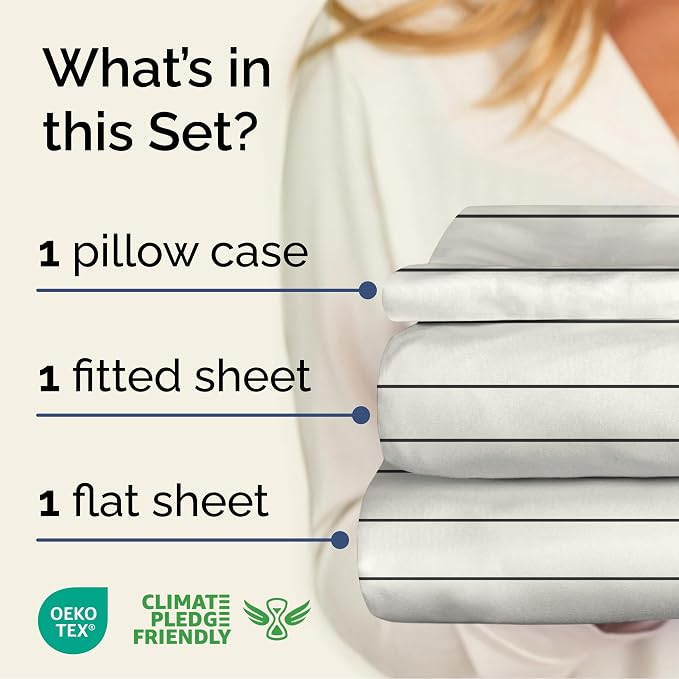 Twin 3 Piece Striped Sheet Set - Soft, Breathable & Cooling - Cream Stripe | 1 Flat, 1 Fitted & 1 Pillowcase w/ Deep Pockets, Luxury Striped Bedding, Soft, Breathable & Cooling, Wrinkle & Fade Free