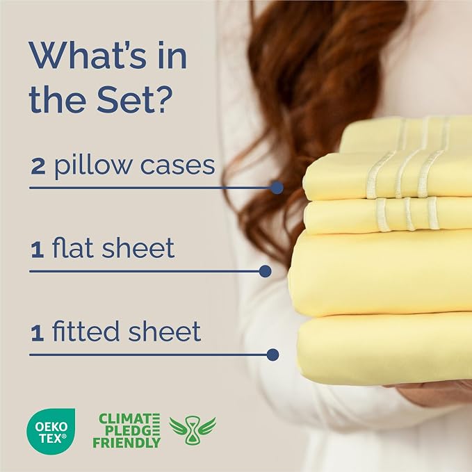 King Size 4 Piece Sheet Set - Comfy Breathable & Cooling Sheets - Yellow | Hotel Luxury Bed Sheets for Women & Men, Deep Pockets, Easy-Fit, Extra Soft and Wrinkle Free Sheets, Oeko-Tex Bed Sheet Set