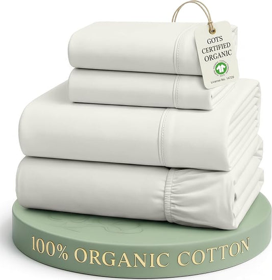 LANE LINEN Full Bed Sheet Set 100% Organic Cotton Percale - Glacier Grey | Organic Cotton Percale Full Sheet Set - Naturally Cooling & Lightweight, Cool All Summer, Cozy All Winter, Great For Gifting