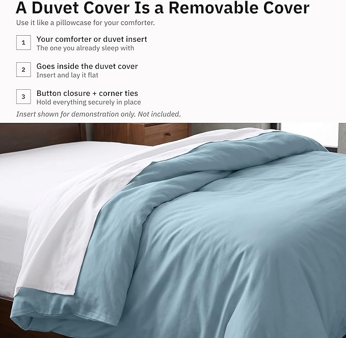 California Design Den 100% Cotton Sateen King Comforter Cover, Sky Blue | Duvet Cover Only, Comforter Not Included, Backed by Good Housekeeping Seal, Button Closure & Corner Ties