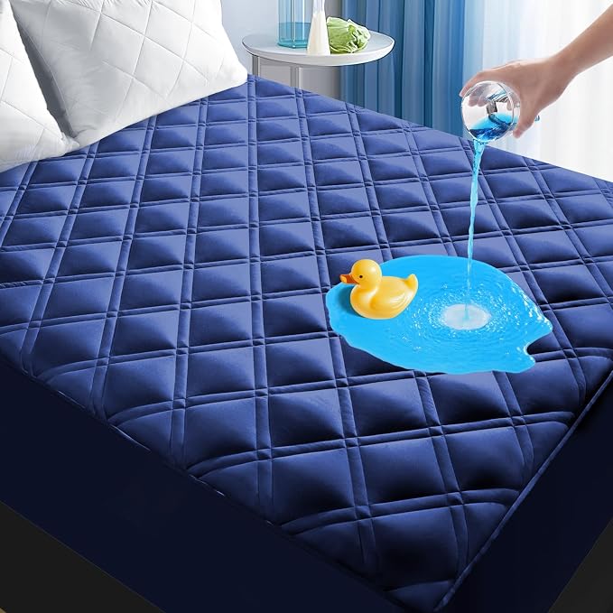 Cal King Mattress Protector Waterproof, Fitted Deep Pocket 8"-21", Blue | Breathable Waterproof Mattress Pad Cover, Soft Noiseless Mattress Cover Washable Cooling for Home Hotel Bedroom