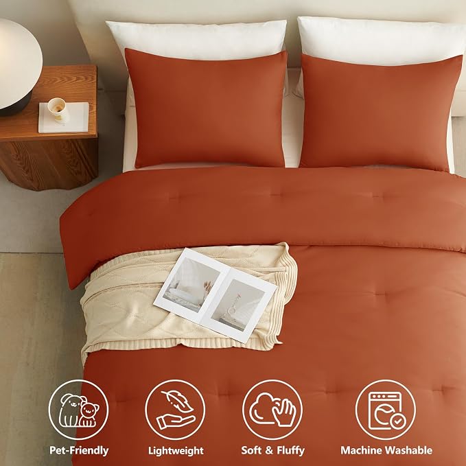 California King Comforter Set, 3 Pieces Terracotta Quilted Bedding | 270 GSM Down Alternative Fill, 4 Corner Ties for Duvet Insert Use, All Season, OEKO-TEX Certified, 2 Pillowcases, 104 x 96 in