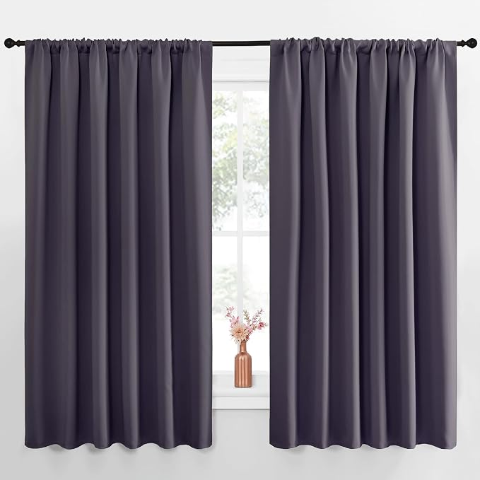 NICETOWN Blackout Curtains for Bedroom, Blackout Curtain Panels, Greyish Purple, 1 Pair, 62 by 63-inch, Window Treatment Energy Saving Thermal Insulated Solid Rod Pocket Blackout Drapes/Draperies