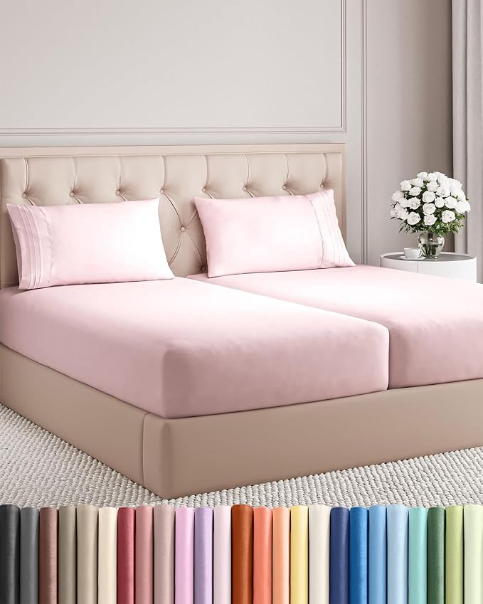 Split King Size 5 Piece Sheet Set - Breathable & Cooling - Lavender Pink | Hotel Luxury Bed Sheets for Women & Men, Deep Pockets, Easy-Fit, Comfy, Soft and Wrinkle Free Sheets, Oeko-Tex Bed Sheet Set