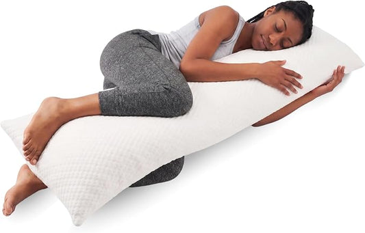 Body Pillow for Adults - Breathable, Full Body Pillow for Side Sleepers - Shredded Memory Foam Gel - Cooling Long Pillow Supports Legs, Belly & Hips - 20x54 White