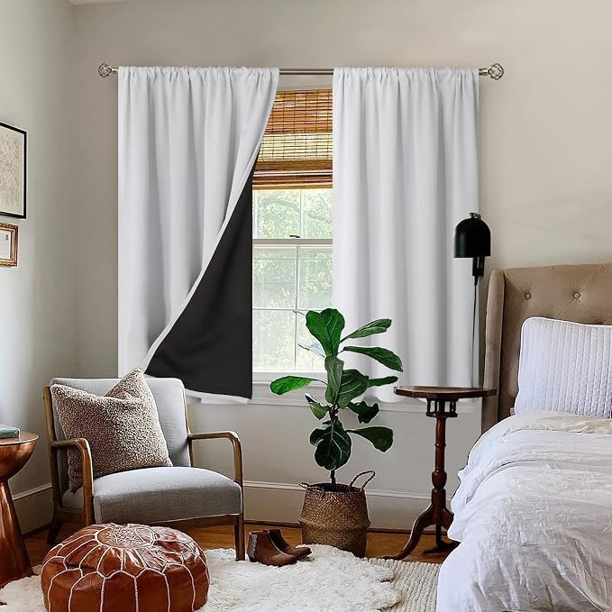 BGment Greyish White Blackout Curtains for Bedroom 45 Inch Length 2 Panels | Thermal Insulated Curtains, 100% Black Out Curtains, Noise Reduce Light Blocking Winter Curtains, 42 x 45 Inch