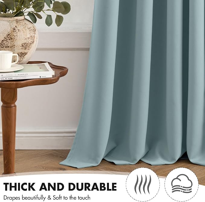 MIULEE Slate Blue Blackout Bedroom Curtains Drapes 96 Inch Long 52"x96" | Grommet Top, Room Darkening Window Drapes, Privacy Protection, Thermal Insulated, Heat Blocking, Light Blocking