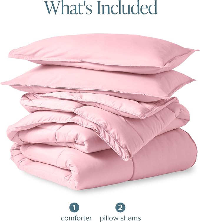 Bare Home Queen Comforter Set - 1800 Ultra Soft (Queen, Light Pink) | All-Season, Breathable, Hypoallergenic, Premium 1800, Warm, Cozy
