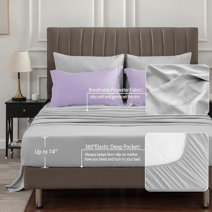 BEDELITE Twin Comforter Set 5 Pieces, Reversible Lavender Bed in A Bag | Soft All Season Down-Alternative Comforter, Sheets, Pillowcases & Shams, OEKO-TEX Certified Bedding for Bedrrom, Guest Room