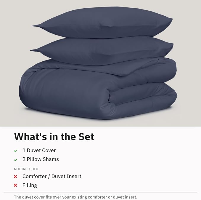 California Design Den Cotton Sateen Duvet Cover King Set, Indigo Dusty Blue | 3-Piece Set with 2 Pillow Shams, Backed by Good Housekeeping Seal, Button Closure & Corner Ties, 400 TC 100% Cotton Sateen