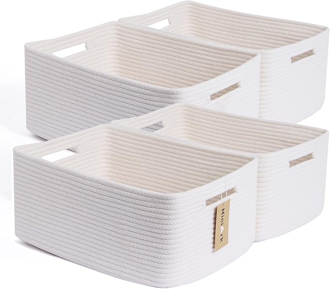 MiniArk Large Storage Baskets for Organizing, 17 x 13 x 7.5” Closet Shelf Baskets for Clothes Blanket Towels, Baby Nursery, Toy Bins Box, Woven Rope Baskets, 4 Packs Off White