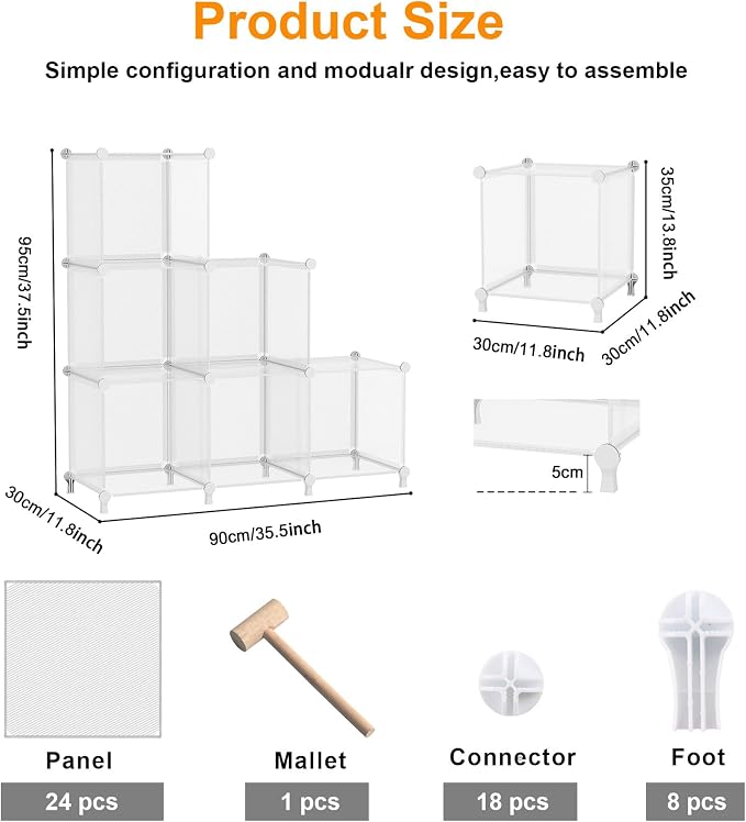 AWTATOS Cube Storage Organizer, Closet Organizers, 6 Cube Shelf, Clear | Portable Closet Storage Shelves, DIY Stackable Storage Cubes Bookshelf, Plastic Clothes Organizer Shelving for Bedroom, Home