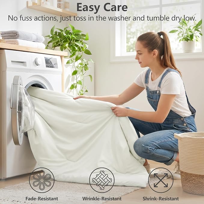 Queen Comforter Set Ivory, 7 Pieces Bed in a Bag | OEKO-TEX Certified, All-Season, Bedroom, 240GSM Down Alternative Comforter, Flat & Fitted Sheets, 2 Pillowcases & 2 Shams