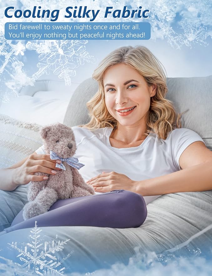 Meiz Pregnancy Pillows, Cooling Silky Pregnancy Pillows for Sleeping, 60" Full Body Maternity Pillow for Tall Pregnant Woman with Cooling Silk Jersey Cover, Grey