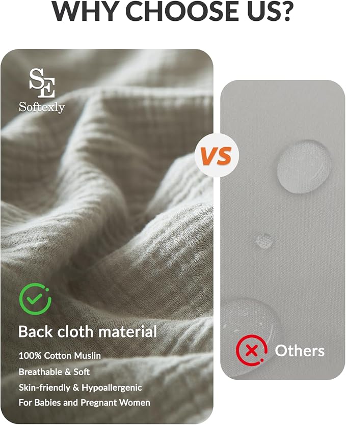 SE SOFTEXLY Muslin Duvet Cover Twin Size, 100% Washed Cotton Duvet Cover Set, Ultra Soft Comforter Cover Linen Like, 2 Pieces Minimalist Gauze Duvet Cover with 1 Pillowcase, 68"x90", Smoky-Green