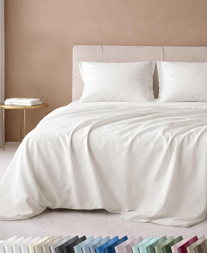 California Design Den 600 Thread Count Twin XL Bedsheets Set, 3 Pcs | 100% Cotton Sateen Backed by Good Housekeeping Seal, Soft & Smooth, All-Around Elastic, Durable, Easy Care - True Ivory