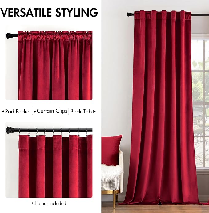 MIULEE Velvet Curtains 52x84 inches 2 Panels Red Blackout Curtains | Luxury, Christmas Decor, Bedroom Living Room, Thermal Insulated, Super Soft Window Drapes, Rod Pocket & Back Tab