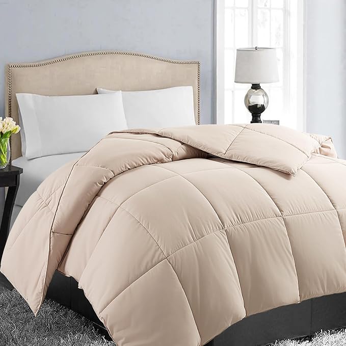 EASELAND Oversized King Down Alternative Comforter, Beige, 98x116 | Quilted Duvet Insert for All Seasons, Soft Lightweight Bedding with Corner Tabs, Breathable Machine Washable Hotel Quality