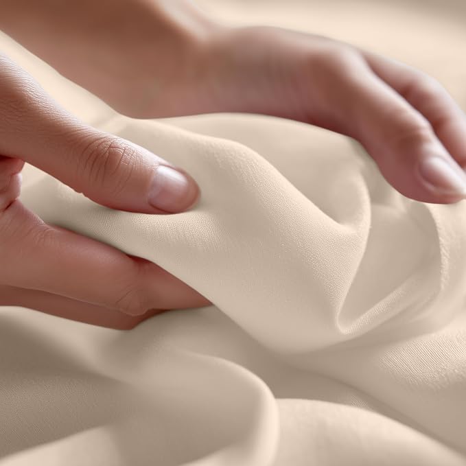 Twin Size Flat Sheet Only, Ultra Soft & Breathable Hotel Sheets, Beige | Hotel Bedding, Cooling Comfort, Smooth Feel, Wrinkle & Fade Resistant, Easy Care, Long-Lasting, Machine Washable, OEKO-TEX