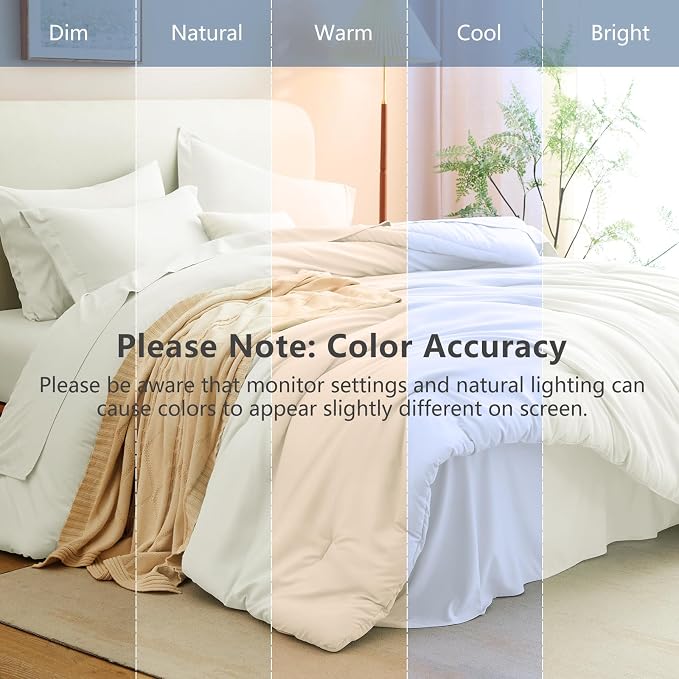 King Size Comforter Set Ivory, 7 Pieces Bed in a Bag | OEKO-TEX Certified, All-Season, Bedroom, 240GSM Down Alternative Comforter, Flat & Fitted Sheets, 2 Pillowcases & 2 Shams