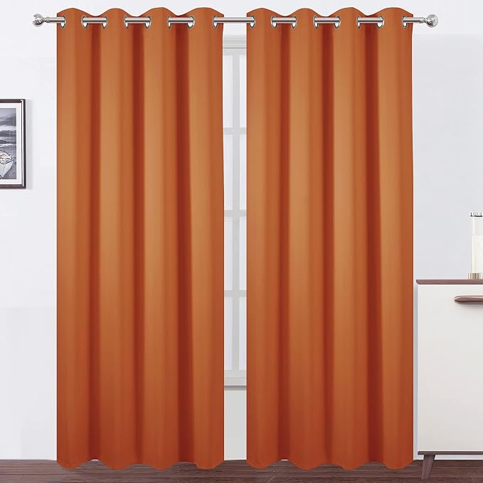 Blackout Curtains 66 x 84 inch/Orange Curtains Set of 2 Panels/Thermal Insulated Room Darkening Bedroom Curtains