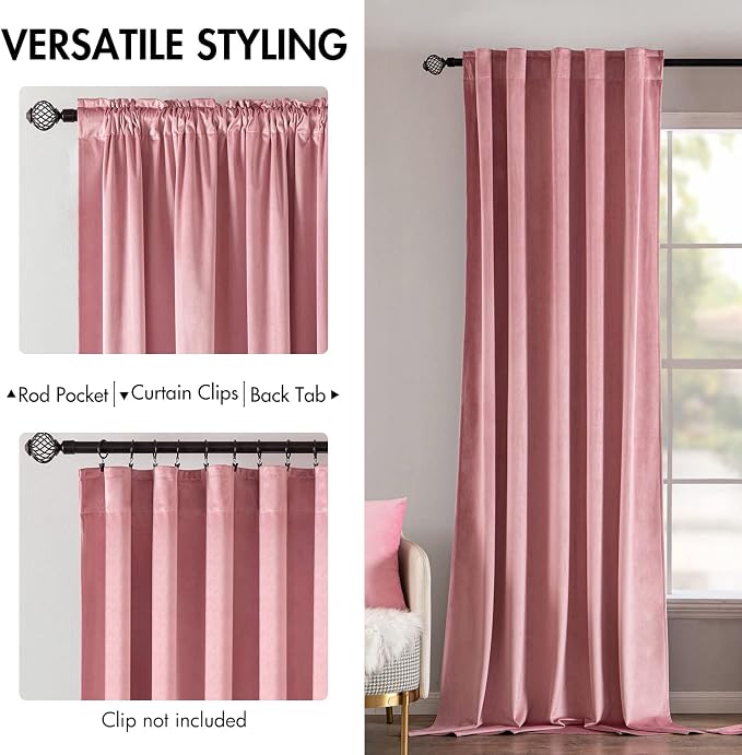 MIULEE Velvet Curtains 52x108 inches 2 Panels Blush Pink Blackout Curtains | Luxury, Bedroom Living Room, Thermal Insulated, Super Soft Window Drapes, Rod Pocket & Back Tab