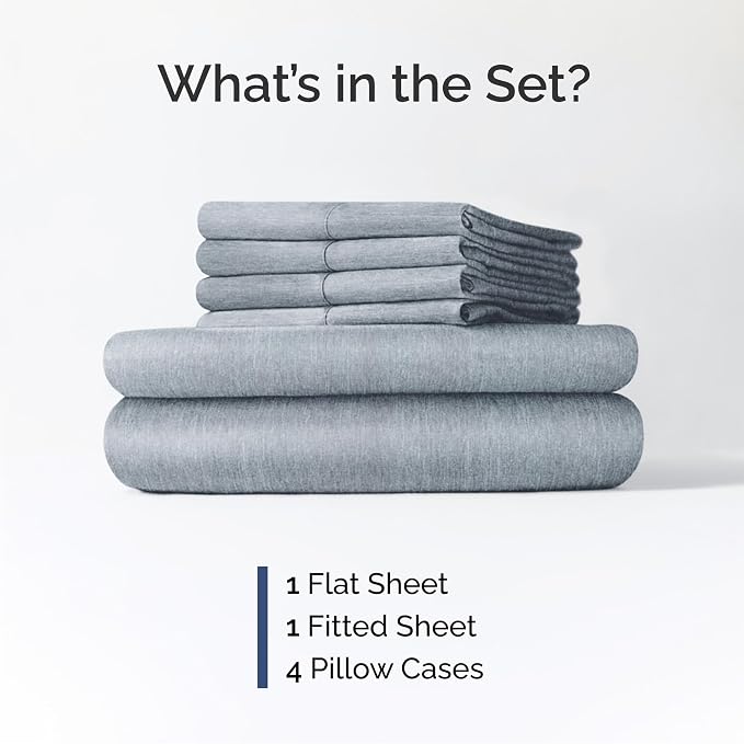 Cal King 6 Piece Bed Sheet Set - Soft & Cooling Sheets - Heathered Blue | Ultra-Soft Hotel Luxury Bedding Set with 8-16 Inch Deep Pockets, 1 Flat & 1 Fitted Sheet & 4 Pillowcases, Wrinkle & Fade Free