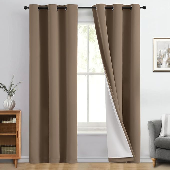 Yakamok Khaki Blackout Curtains 84 Inches Long for Bedroom 40" Wide 2 Panel | Blackout Curtain Panels for Bedroom, 2 Thick Layers Grommet Top Thermal Insulated Drapes with White Back for Living Room