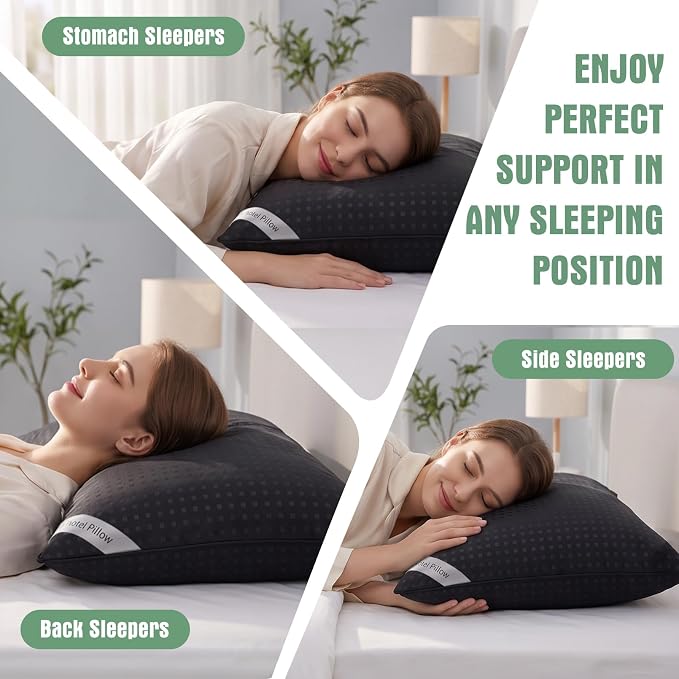 King Size Bed Pillows for Sleeping Set of 4,4 Pack Great Support Luxury Hotel Pillows for Side,Stomach and Back Sleepers(Black,4-Pack)