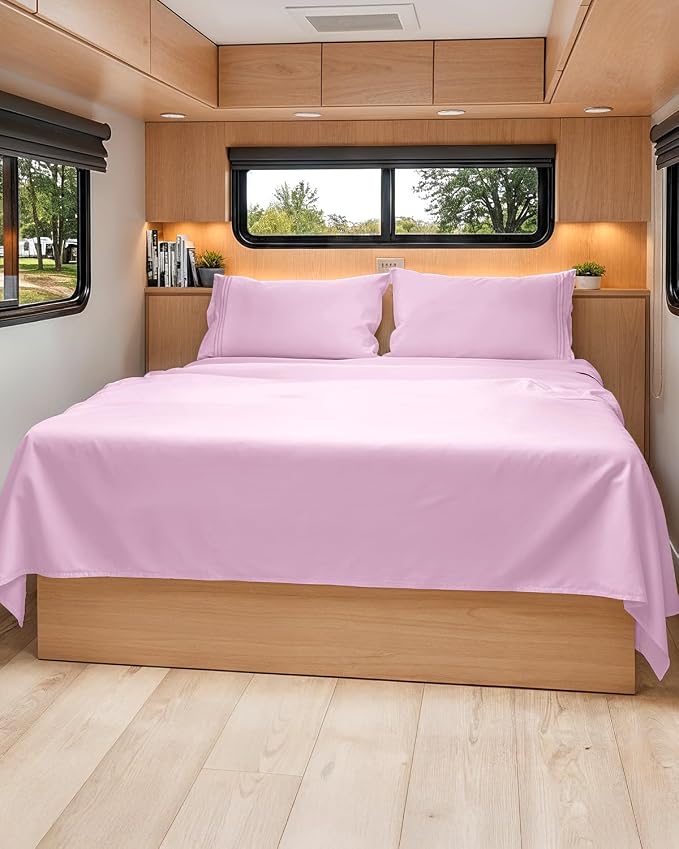 Short Queen Size 4 Piece Bed Sheet Set - RV Short Queen Sheets - Light Pink | Ultra-Soft, Breathable & Cooling Bed Sheets Set with Deep Pockets, Hotel Luxury Bedding for Women & Men, Wrinkle & Fade Free