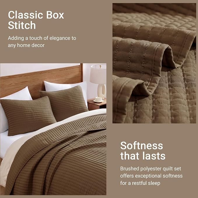 Queen Quilt-Lightweight Bedspreads Coffee Queen Size Quilt Bedding Set | Soft Coverlet with 2 Pillow Shams for All Seasons, Suitable for Bed, Couch, 3 Pieces, 90"x94"