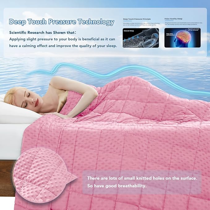 Weighted Blanket for Adults (15lbs 48"x72"), Minky Dots Heavy Blanket for 140-160lbs Sleeping, Soft, Cozy and Cooling Weighted Throw Blankets, Machine Washable, Pink